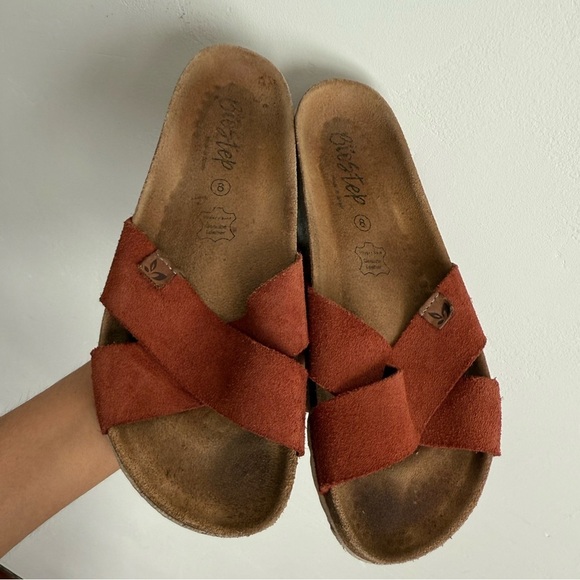 Biosteps Red Cork Footbed  Suede Slip On Sandals Size 8 - Picture 1 of 5